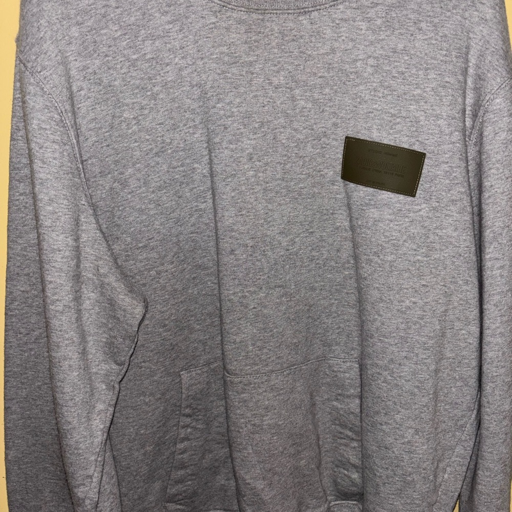 Zadig & Volatire Large Grey Crewneck Sweatshirt with Leather Patch